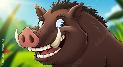 Smiling wild pig illustration