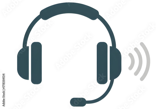  Minimal icon of a headset with mic and sound waves — transparent background (PNG), no shadow
