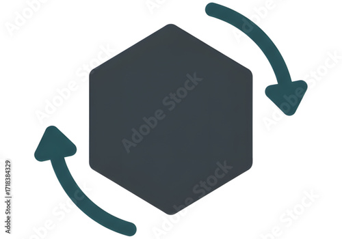 Minimal icon of a 3D cube and rotation arrows — white background, no shadow