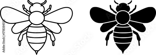 ofvs354 OutlineFilledVectorSign ofvs - bee vector icon . honey bee sign . isolated transparent . black outline and filled version . AI 10 / EPS 10 / PNG . g11694