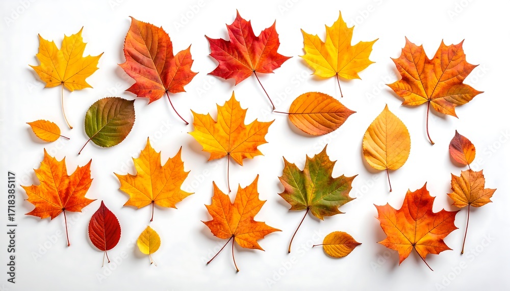 Fototapeta premium Autumn leaves arranged on white background