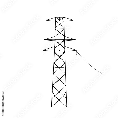Geometric Line Art
A vector illustration of a power pylon constructed entirely from clean, straight black lines. The structure emphasizes triangular and diamond shapes, evenly balanced against a white