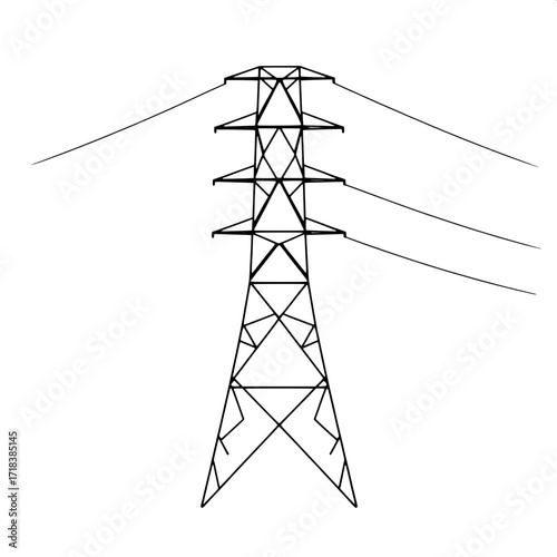 Geometric Line Art
A vector illustration of a power pylon constructed entirely from clean, straight black lines. The structure emphasizes triangular and diamond shapes, evenly balanced against a white