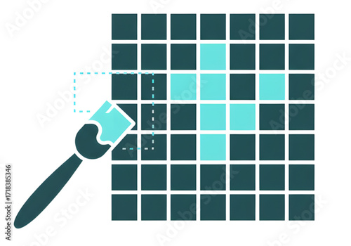 Minimal icon of a paintbrush and pixel grid — transparent background (PNG), no shadow
