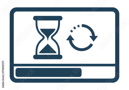 Minimal icon of a loading screen with hourglass — transparent background (PNG), no shadow
