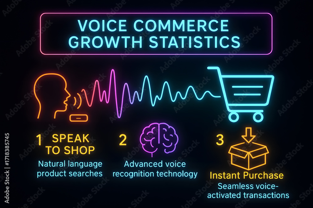 Fototapeta premium Voice Commerce Growth with AI Assistant and Online Shopping Technology for Retail Trends