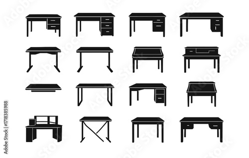 Silhouette collection of classic office desk variations
