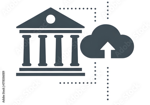 Minimal icon of a government building with cloud upload — transparent background (PNG), no shadow
