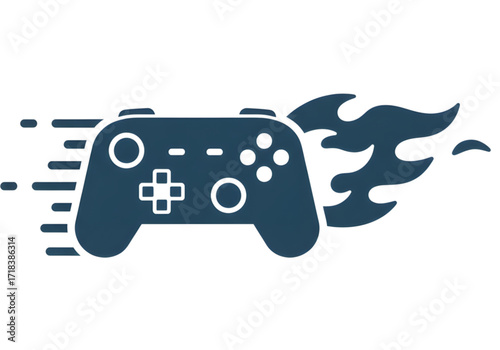 Minimal icon of a gamepad and flame — transparent background (PNG), no shadow
