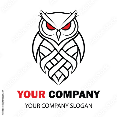Vector art of stylized owl logo with red eyes