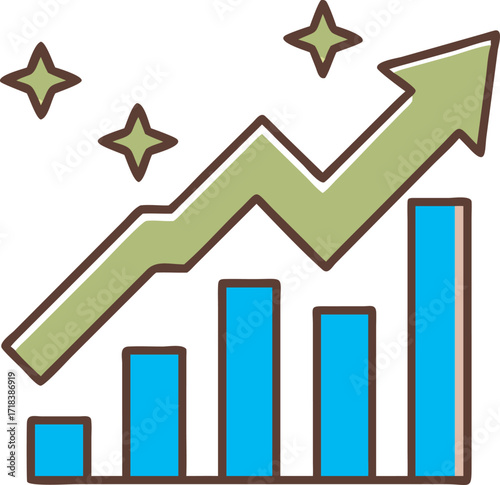 Upward trend graph with stars symbolizing growth and success