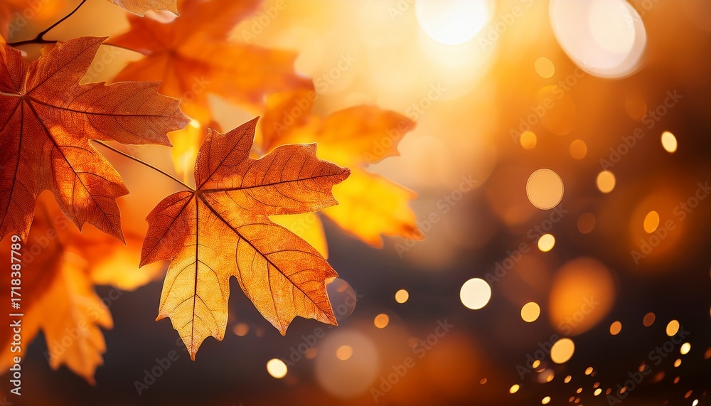 Fototapeta premium Vibrant Autumn Leaves On A Warm Background With Sparkling Effects