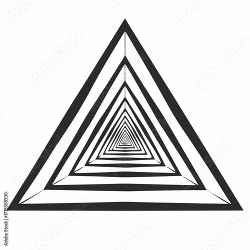 A mesmerizing optical illusion featuring a repeating pattern of black and white triangles creating a tunnel effect that recedes into an infinite vanishing point