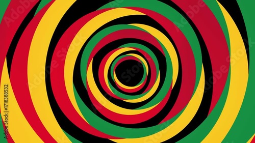 Animated background in green, yellow, and red. Abstract rotating looping reggae background.