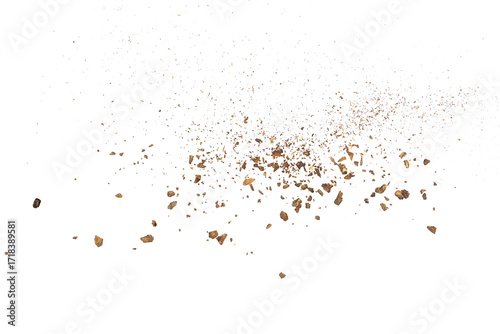Bild auf Leinwand Pieces and dust of tree bark flying, isolated on white background and texture, c