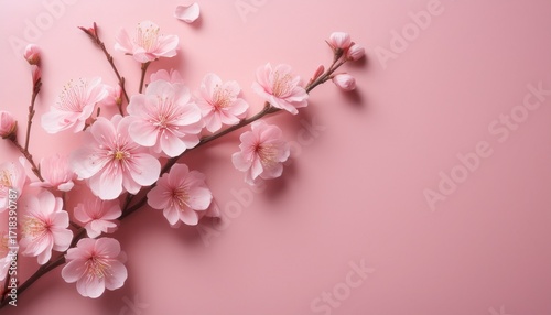 Wallpaper Mural Pink Cherry Blossom On Pastel Pink Background Lovely Mood Pastel Pink Color Minimalist Designed With Grain Effect Torontodigital.ca