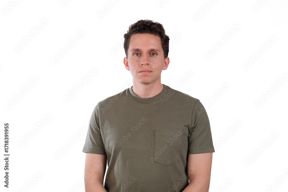 Obraz premium calm man with green shirt on white background
