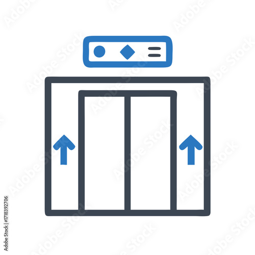 Elevator icon with upward arrows in minimalist design  
