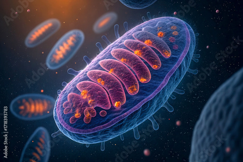 Colorful Illustration of Mitochondria with Glowing Elements