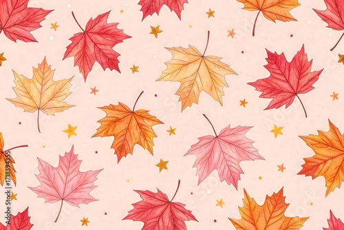 Vibrant Autumn Leaves Pattern on Soft Pink Background