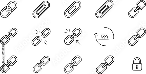 Set of simple link line icons.