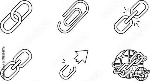 Set of simple link line icons.