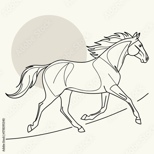 Vector art of a horse is running with a sun in the background, a vector illustration depicting the beauty of wildlife and the importance of freedom and power in natural regions
