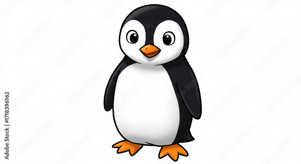 Fototapeta premium Adorable Cartoon Penguin Illustration: A Charming and Playful Design Perfect for Children's Books, Websites, and Educational Materials. This high-resolution image features a friendly penguin with e...