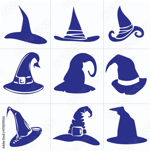 Halloween Witch Hat vector set 12