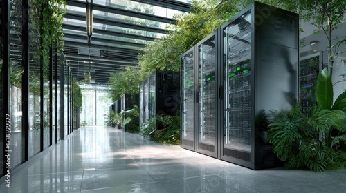 Eco-Friendly Data Center: Sustainable Technology in a Lush Green Environment