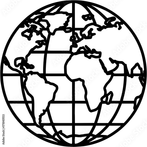 World globe earth vector icon outline, geography, map, planet, travel, global, international
