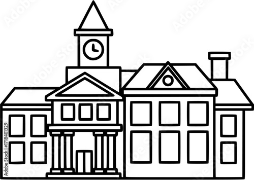 Outline building vector, school building, government building, town hall, architecture icon vector
