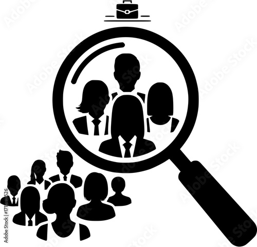 Find user search people magnifying glass job recruitment employee human resources find icon vector

