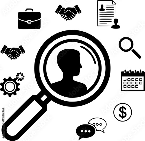 Find user search people magnifying glass job recruitment employee human resources find icon vector

