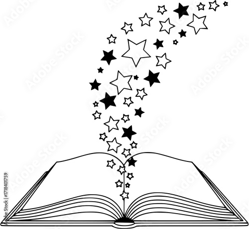 Open book with stars icon reading knowledge education learning study literature library magic story
