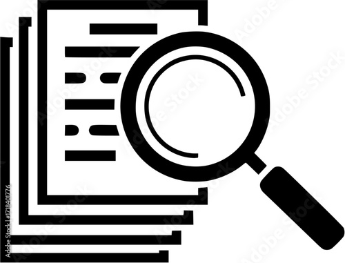 Document review checklist icon with magnifying glass for audit and compliance check vector
