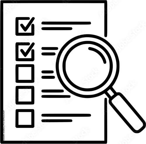 Document review checklist with magnifying glass for audit and inspection analysis of data and report
