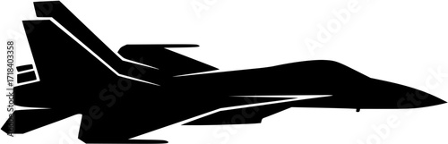 Fighter jet silhouette vector illustration for military aircraft aviation design and warplane art
