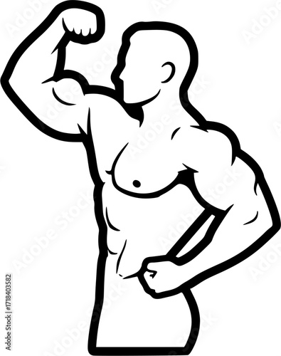Bodybuilder silhouette flexing muscles strong man fitness gym workout bodybuilding exercise power
