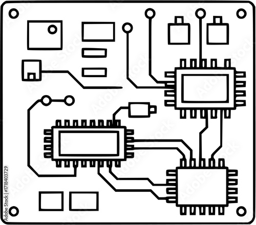 Circuit board design vector illustration for electronics and technology industry projects and designs
