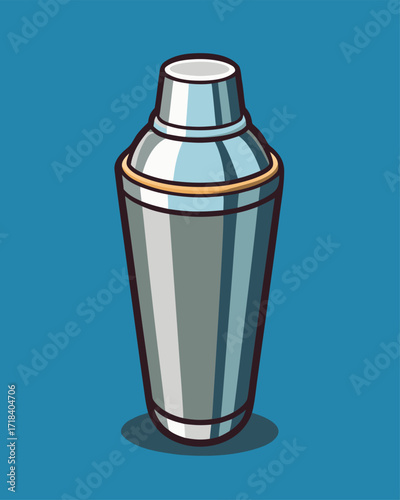 Shiny bar shaker tin on blue background. Cartoon vector illustration