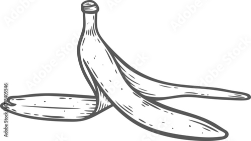 Banana peel engraving sketch, slimy slippery piece of garbage, for design and branding