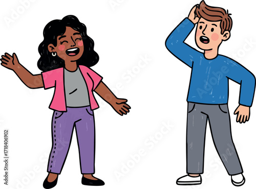 People arguing with expressive gestures in casual clothing vector illustration