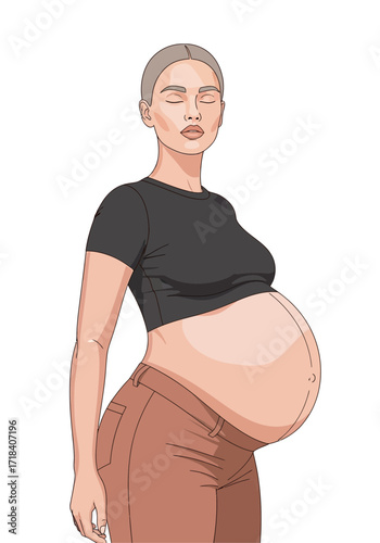 Flat Vector Illustration of a Calm Pregnant Woman