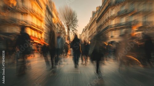 Golden Hour Rush: Parisian Street Scene
