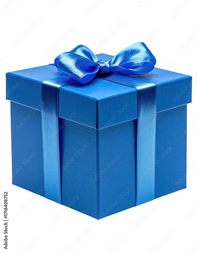 Obraz premium A vibrant, glossy blue gift box, tied with a matching ribbon bow