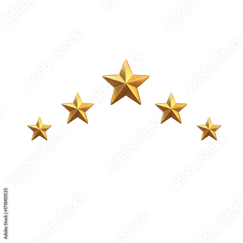Five Golden 3D Stars - Good Rating, Quality, Customer Service Feedback