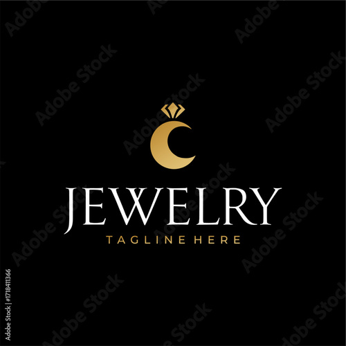 Elegant Jewelry Logo with Diamond and Crescent Moon