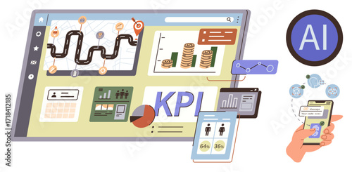 Interactive dashboard with graphs, KPI metrics, automated tools, and AI-powered processes. Ideal for business strategy, data analysis, optimization, tracking performance, automation innovation