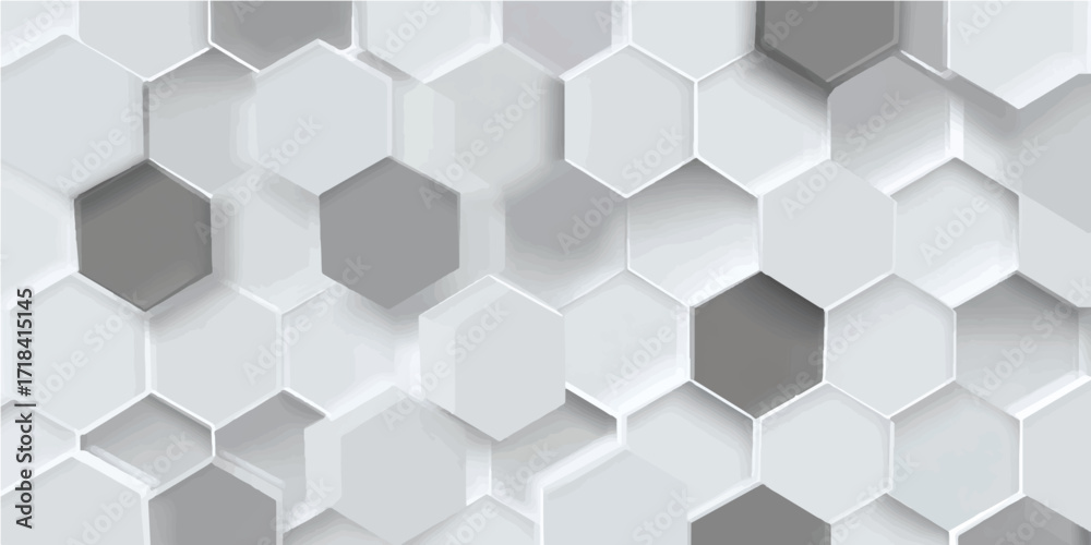 Fototapeta premium Abstract Geometric Hexagon Pattern. Minimalistic hexagon pattern in white and gray on background 